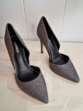 Express Glitter Pointed-Toe Heels Like New